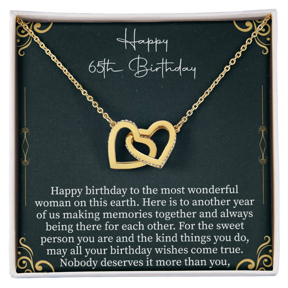 Happy 65th Birthday Interlocking Hearts Necklace - 65th birthday gifts - Beauty Belliss